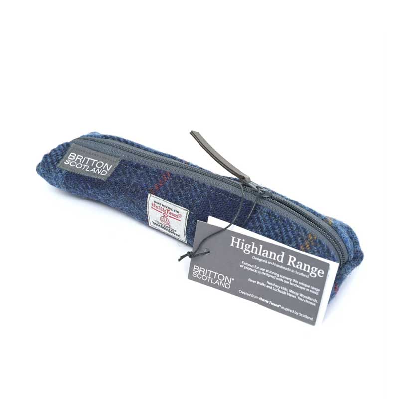 Harris Tweed Highland Range Slim Pencil Case Navy Plaid - Afbeelding 2