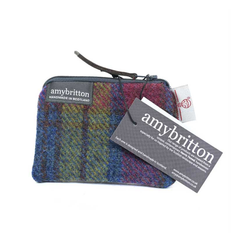 Harris Tweed Highland Card Purse Purple Multi Plaid