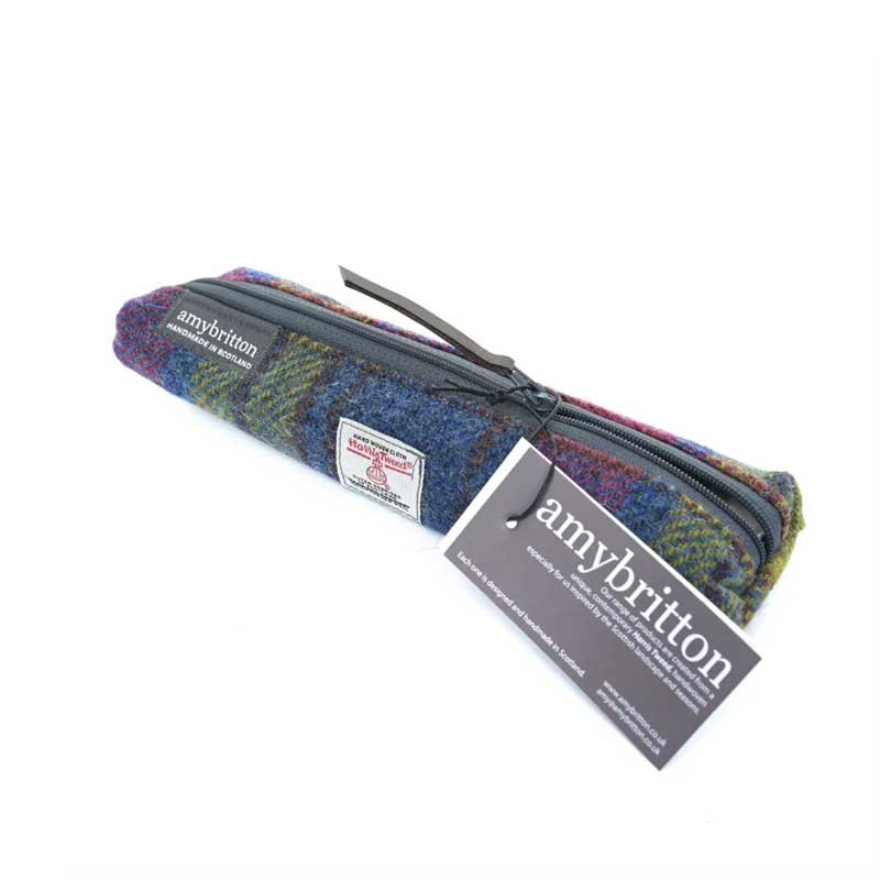 Harris Tweed Highland Range Slim Pencil Case Purple Multi Plaid - Afbeelding 2