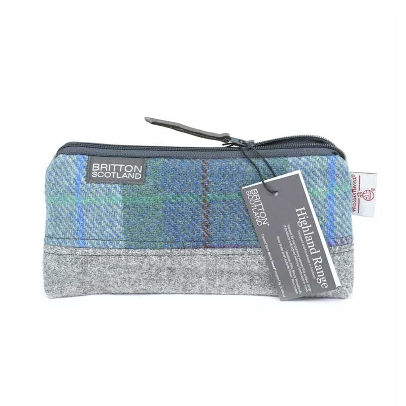 Harris Tweed Highland Range Cosmetic Bag Blue Green Plaid - Afbeelding 2