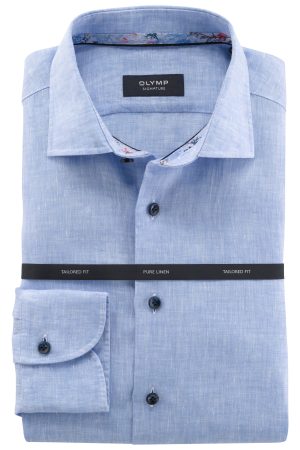 Olymp Signature shirt 100% linnen Licht blauw